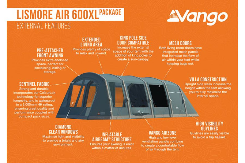 Vango Lismore 600XL Air Tent Package - INCLUDES FREE CARPET & FOOTPRINT