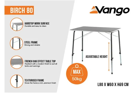 Table Vango Bouleau 80