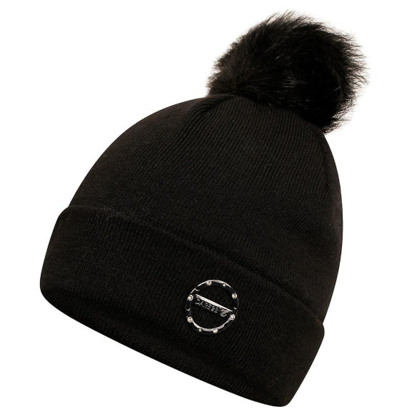 Womens Crystal Clear Fleece Lined Pom Beanie